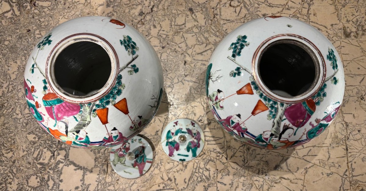 Paire de pots à gingembre en porcelaine de Chine dynastie Qing -photo-3