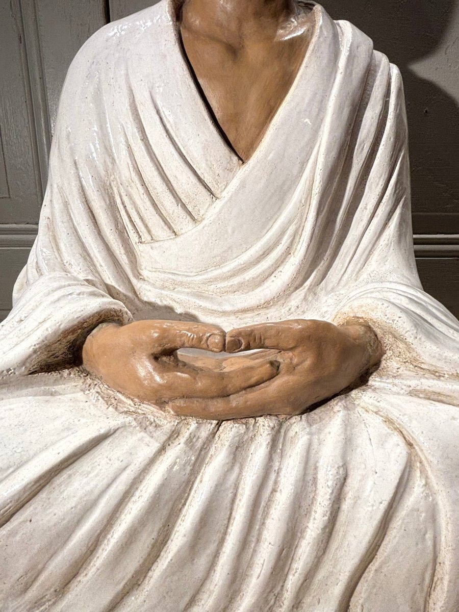R Chapaud Hidaka Letulle Sage assis en terre cuite XX&deg; si&egrave;cle  -photo-3