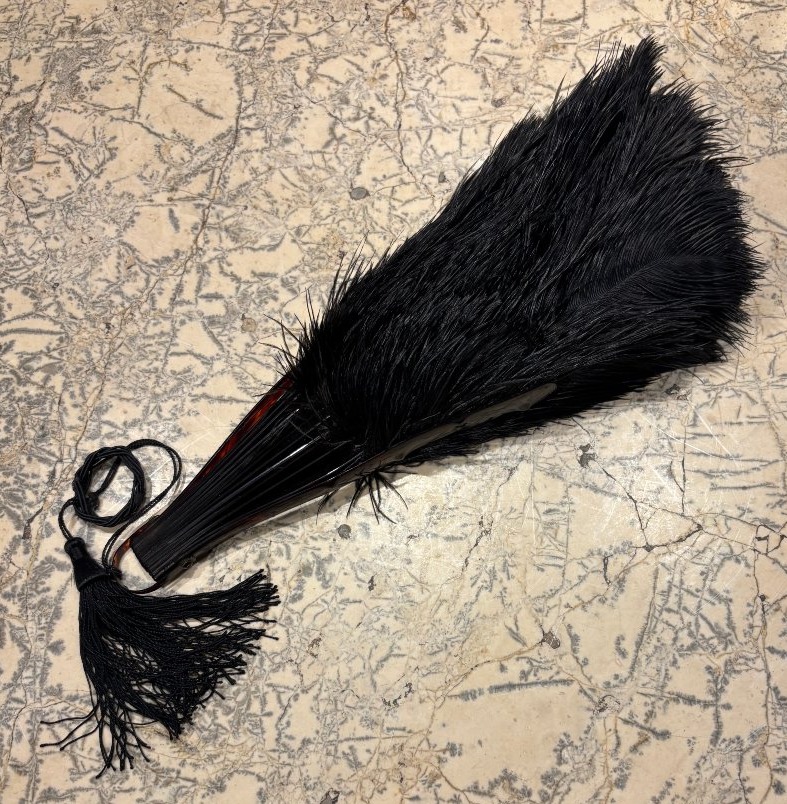 Eventail en plumes d'autruche et monture écaille XIX° siècle -photo-1