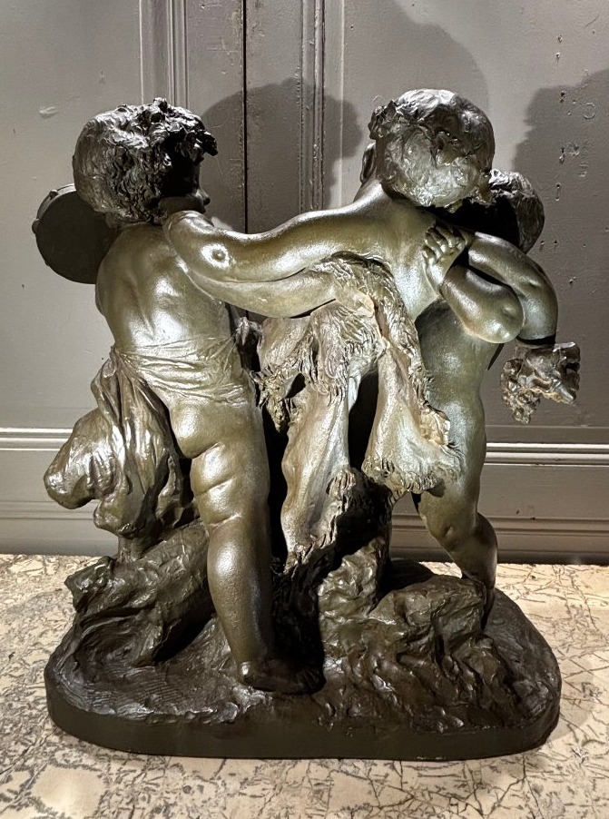 Child Bacchus, Signed Rougelet, Large Patinated Terracotta, 19th Century-photo-3