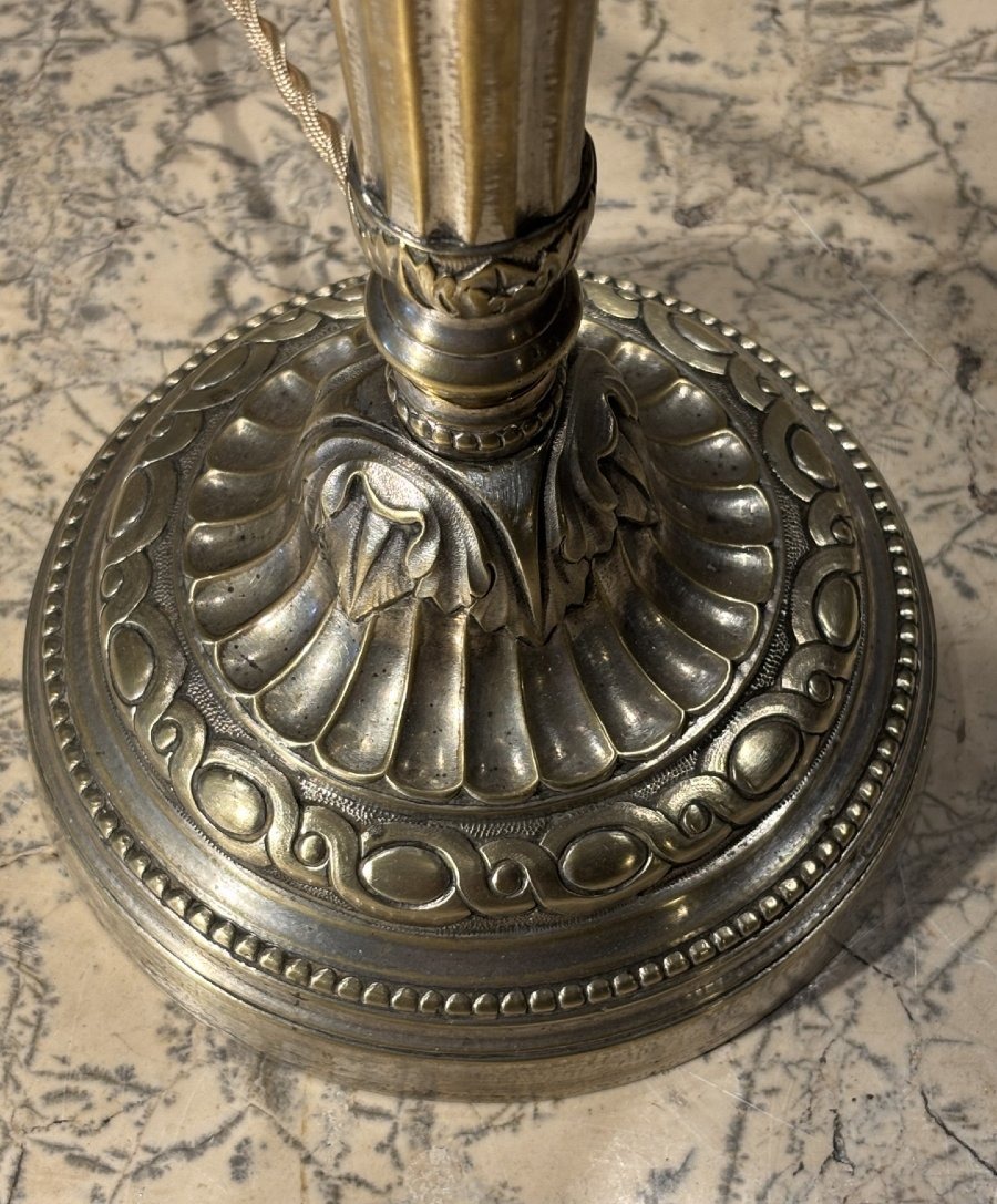 Paire de grands flambeaux lampes Louis XVI XVIII&deg; si&egrave;cle en bronze argent&eacute; -photo-2