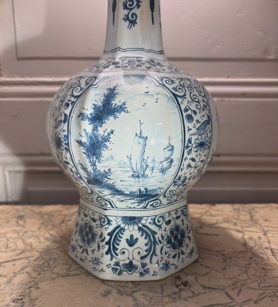 Delft Earthenware Baluster Lamp Decorated With Scenes Of Lakeside Life And Romance -photo-3