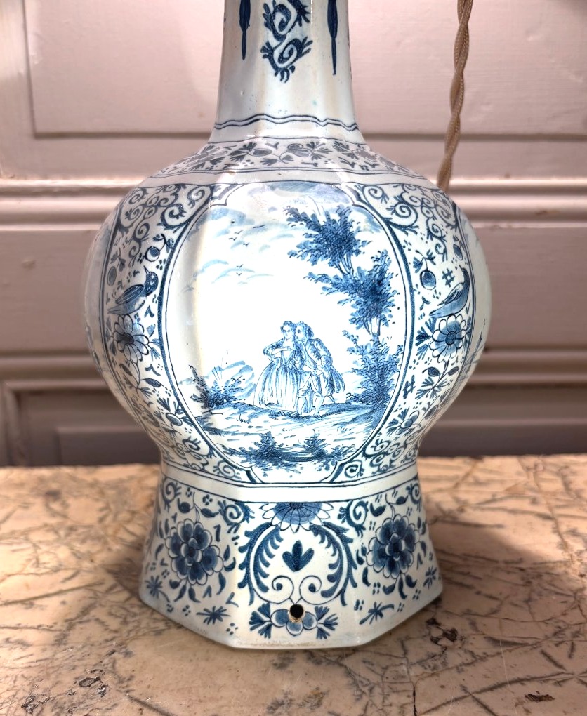 Delft Earthenware Baluster Lamp Decorated With Scenes Of Lakeside Life And Romance -photo-4