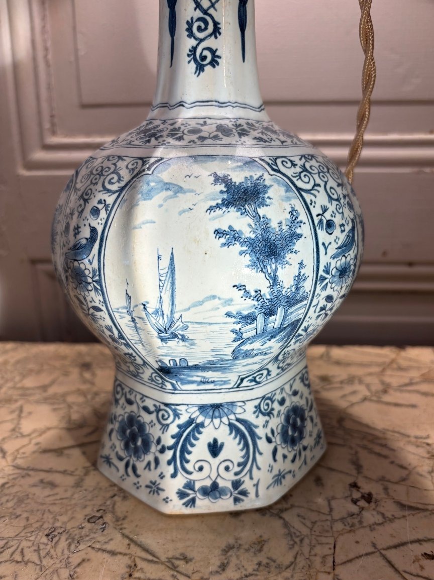 Delft Earthenware Baluster Lamp Decorated With Scenes Of Lakeside Life And Romance -photo-1