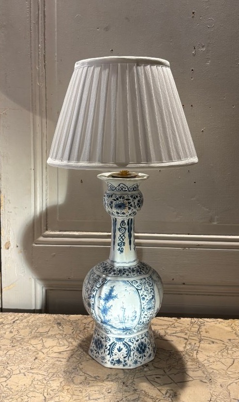 Delft Earthenware Baluster Lamp Decorated With Scenes Of Lakeside Life And Romance -photo-3
