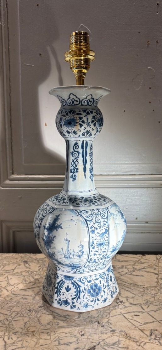 Delft Earthenware Baluster Lamp Decorated With Scenes Of Lakeside Life And Romance -photo-4