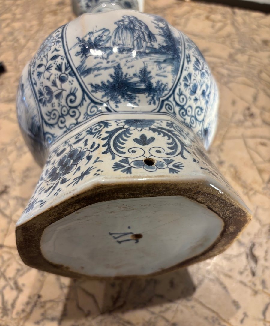 Delft Earthenware Baluster Lamp Decorated With Scenes Of Lakeside Life And Romance -photo-5