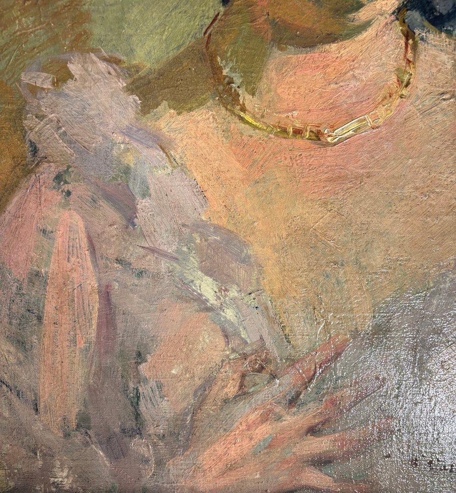 Huile sur toile "La cantatrice" signée Castelucho vers 1900-1920-photo-1