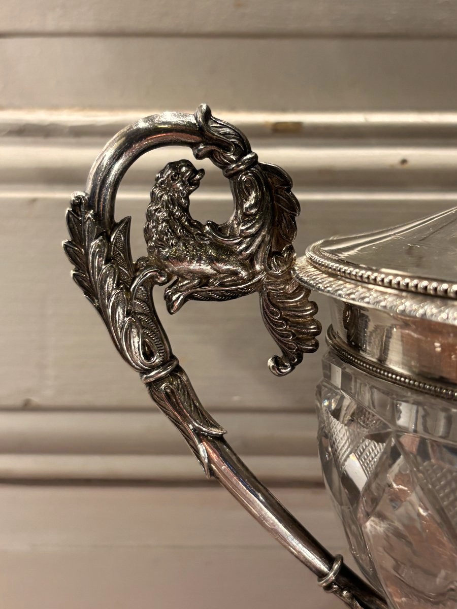 L Dupré Charles X Sugar Bowl In Crystal And Solid Silver, With An "old-style" Hallmark -photo-2