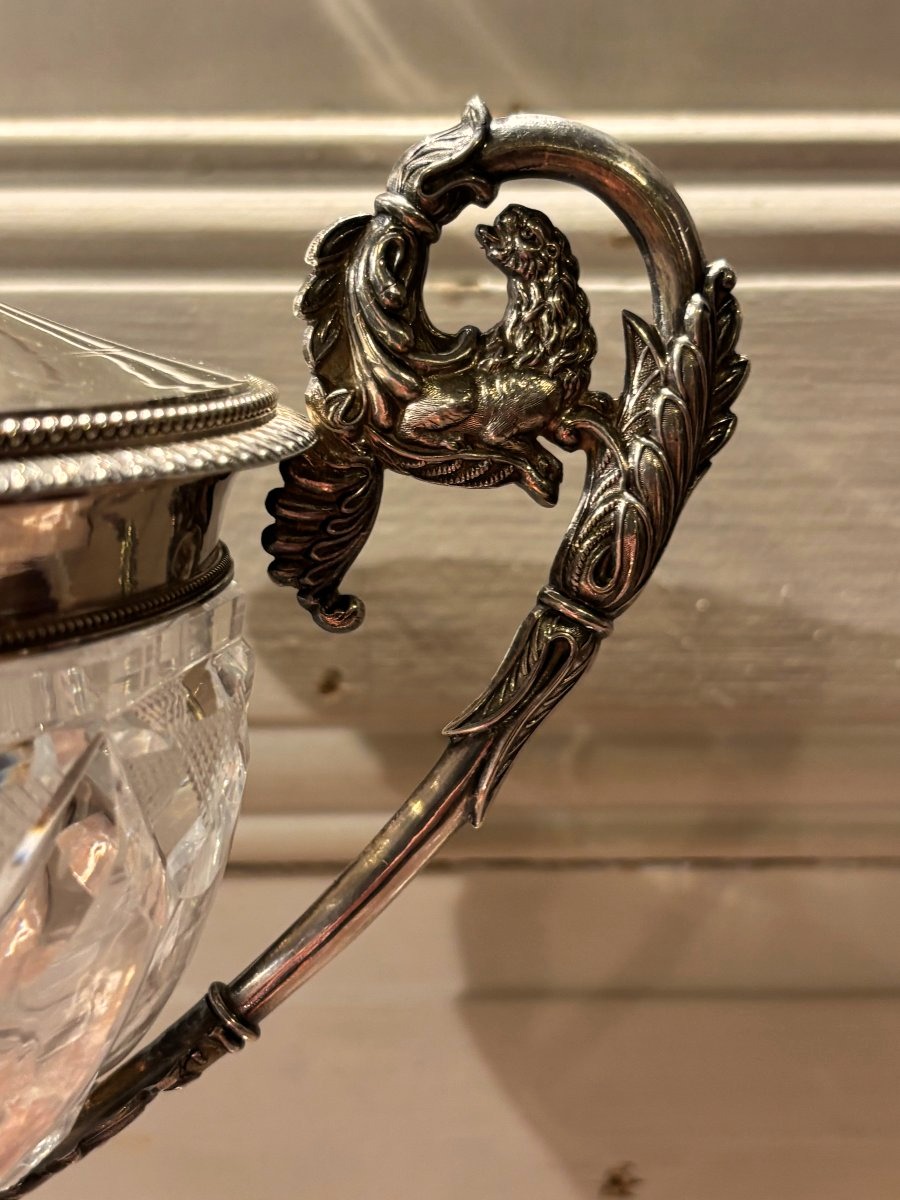 L Dupré Charles X Sugar Bowl In Crystal And Solid Silver, With An "old-style" Hallmark -photo-4