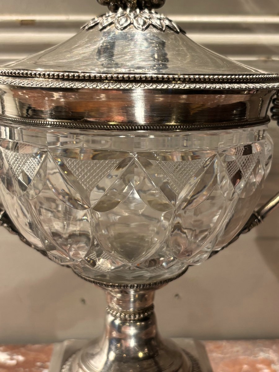 L Dupré Charles X Sugar Bowl In Crystal And Solid Silver, With An "old-style" Hallmark -photo-1