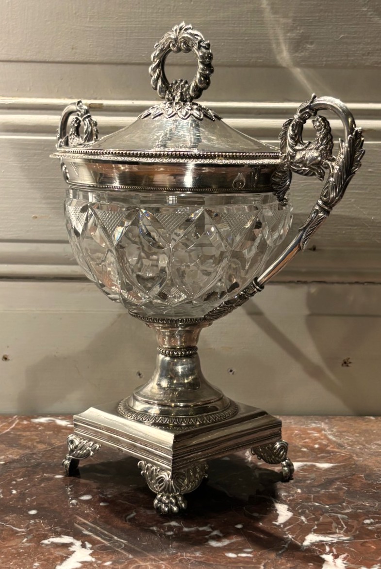 L Dupré Charles X Sugar Bowl In Crystal And Solid Silver, With An "old-style" Hallmark -photo-3