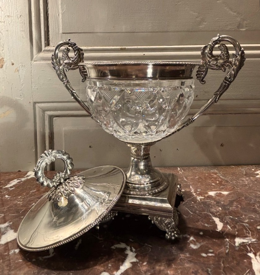 L Dupré Charles X Sugar Bowl In Crystal And Solid Silver, With An "old-style" Hallmark -photo-6