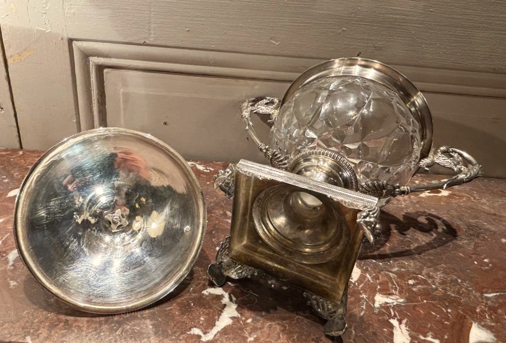 L Dupré Charles X Sugar Bowl In Crystal And Solid Silver, With An "old-style" Hallmark -photo-8
