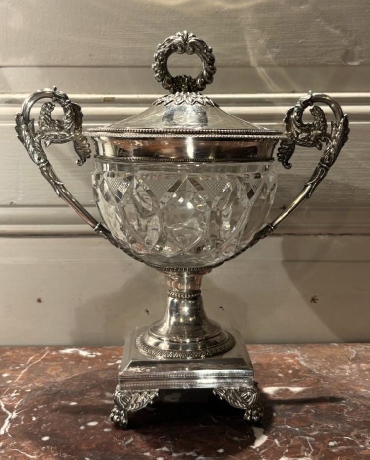 L Dupré Charles X Sugar Bowl In Crystal And Solid Silver, With An "old-style" Hallmark 