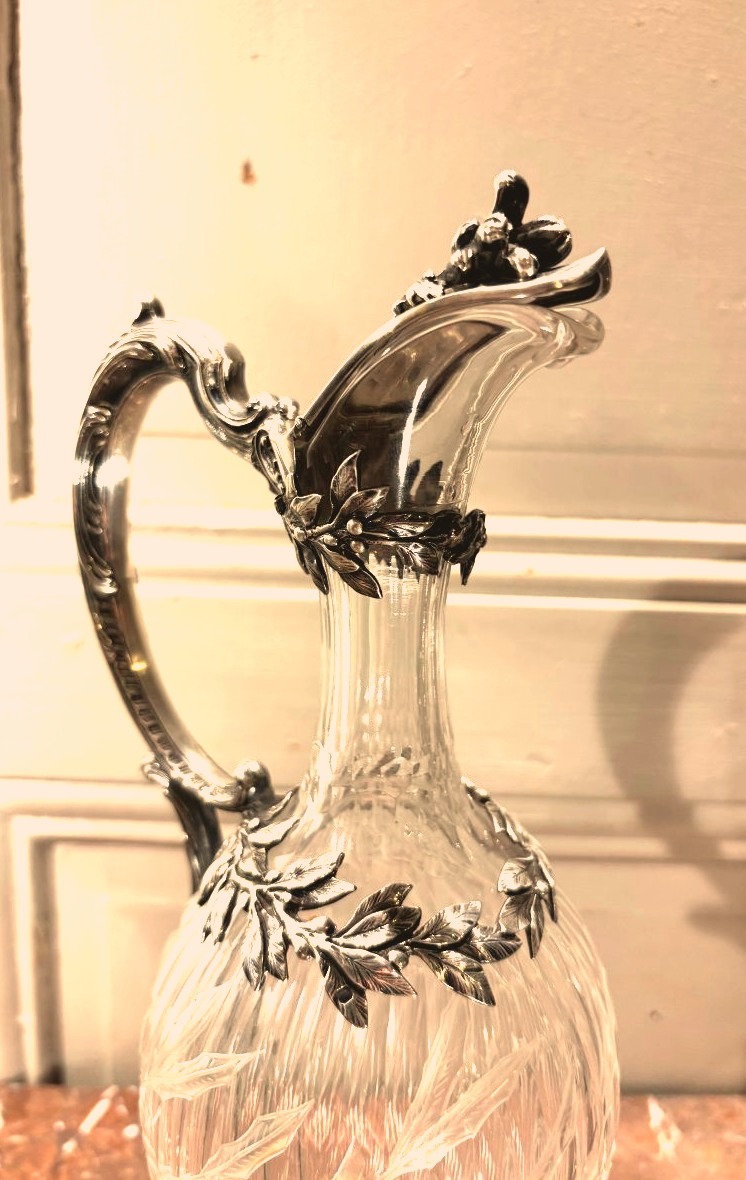Tétard Frères paire d'aiguières en cristal taillé et monture en argent massif -photo-4
