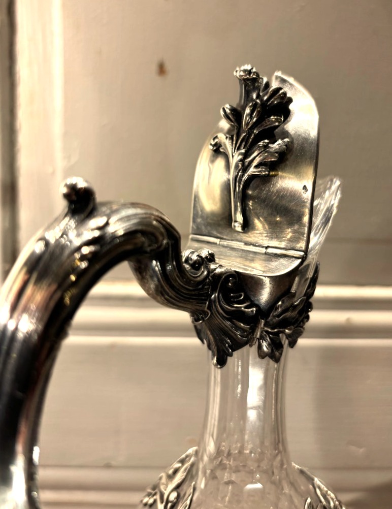 Tétard Frères paire d'aiguières en cristal taillé et monture en argent massif -photo-1