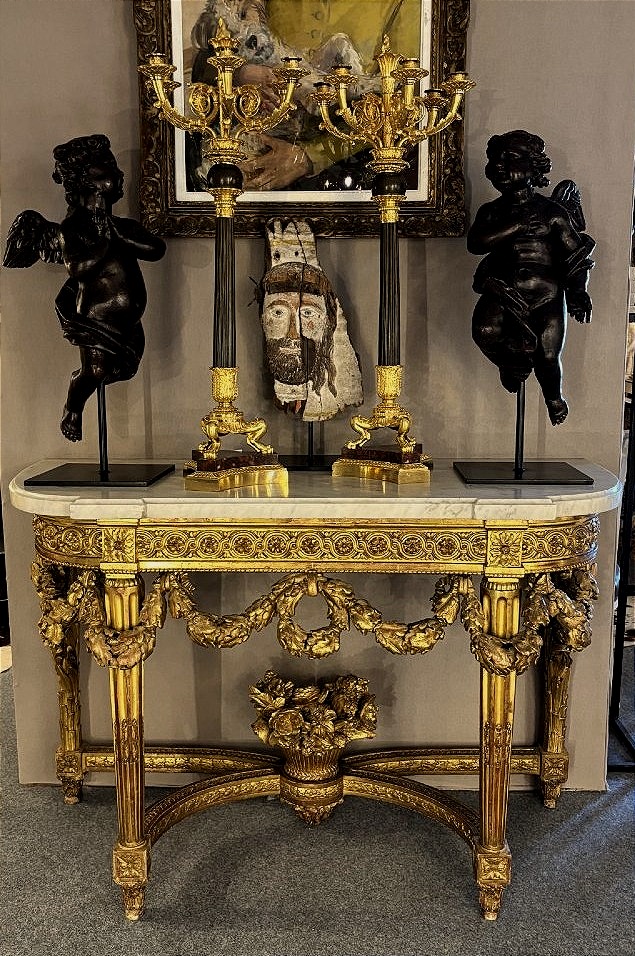 Console d'&eacute;poque Louis XVI en bois dor&eacute; travail parisien XVIII&deg; si&egrave;cle -photo-2