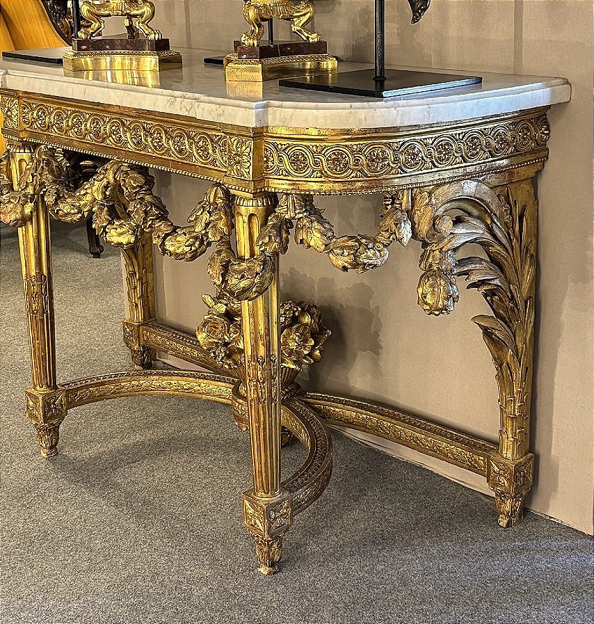 Console d'&eacute;poque Louis XVI en bois dor&eacute; travail parisien XVIII&deg; si&egrave;cle -photo-3