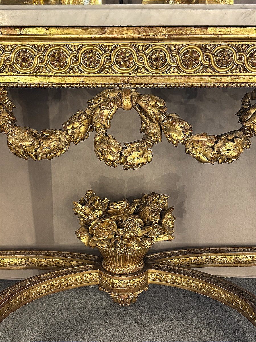 Console d'&eacute;poque Louis XVI en bois dor&eacute; travail parisien XVIII&deg; si&egrave;cle -photo-4