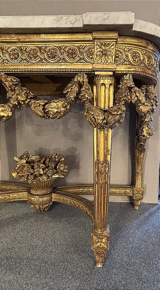 Console d'&eacute;poque Louis XVI en bois dor&eacute; travail parisien XVIII&deg; si&egrave;cle -photo-5