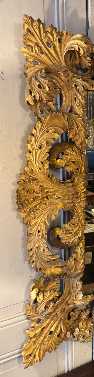 Miroir style louis XIV Baroque Italien en bois sculpté ajouré et doré -photo-3