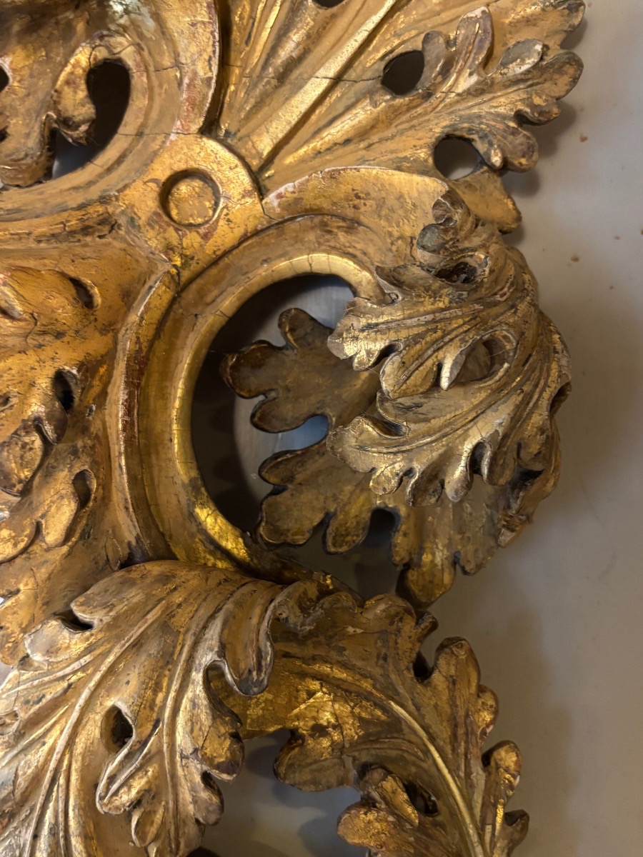 Miroir style louis XIV Baroque Italien en bois sculpté ajouré et doré -photo-3