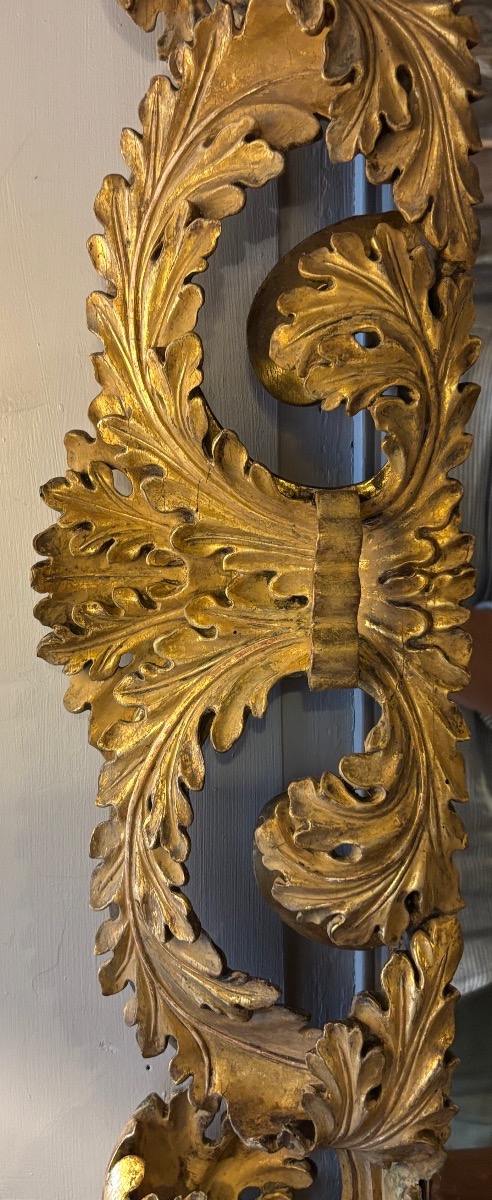Miroir style louis XIV Baroque Italien en bois sculpté ajouré et doré -photo-4
