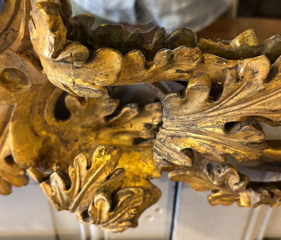 Miroir style louis XIV Baroque Italien en bois sculpté ajouré et doré -photo-5