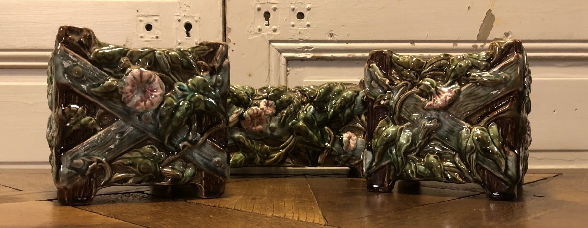 Set Of 3 Barbotine Planters, Circa 1900-photo-2