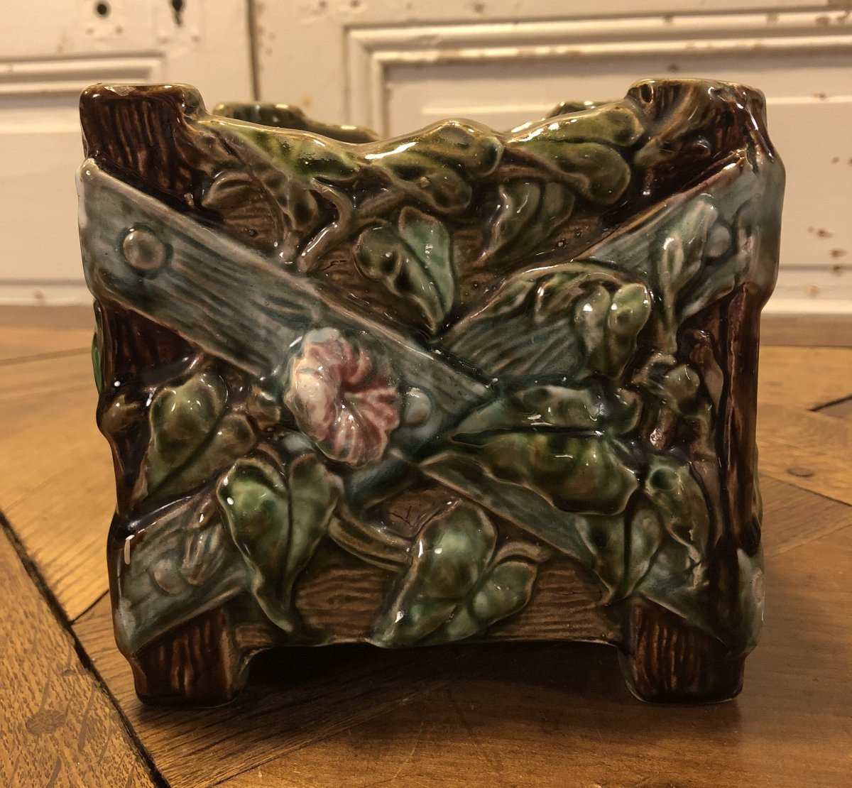 Set Of 3 Barbotine Planters, Circa 1900-photo-2