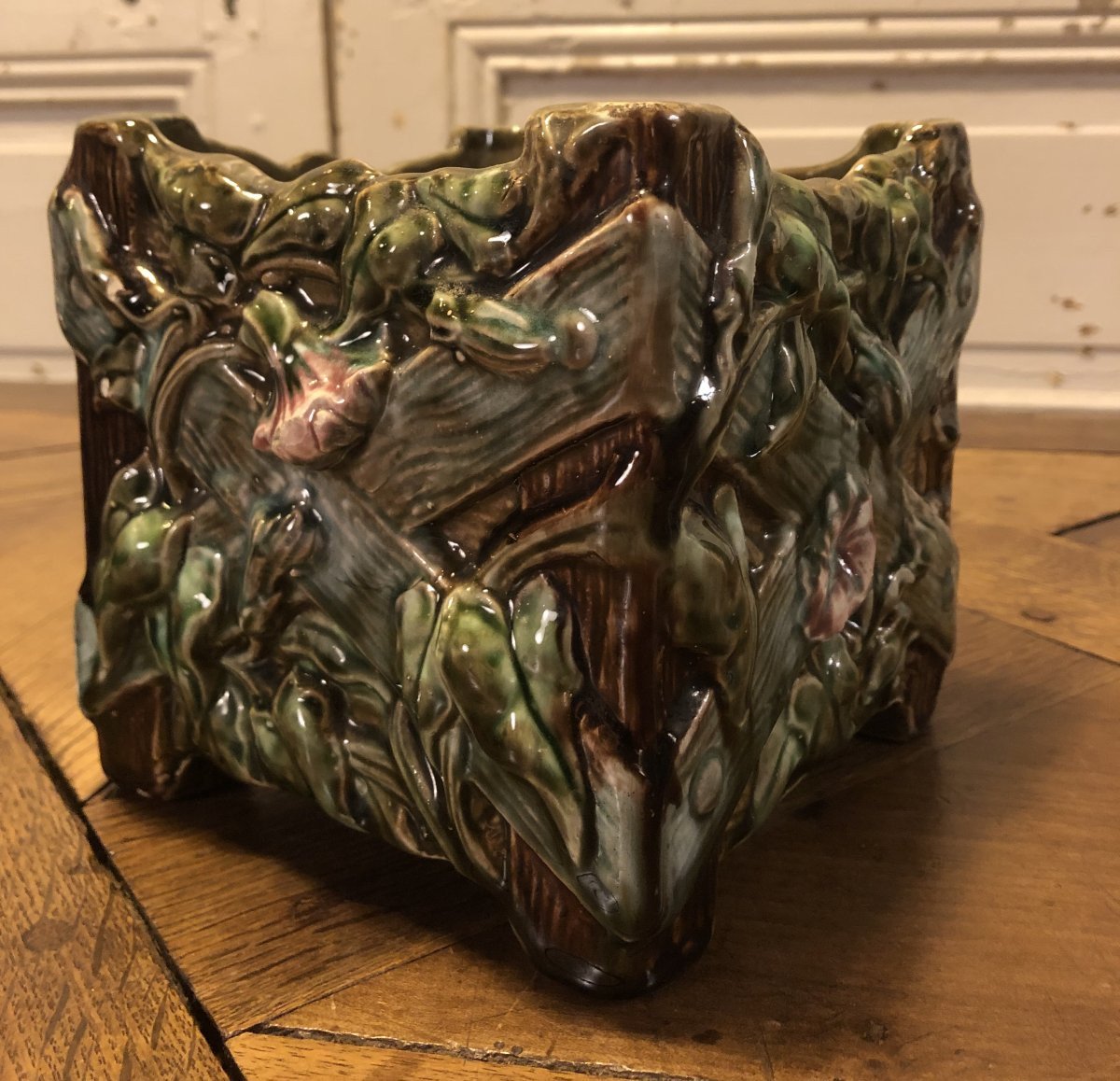 Set Of 3 Barbotine Planters, Circa 1900-photo-3