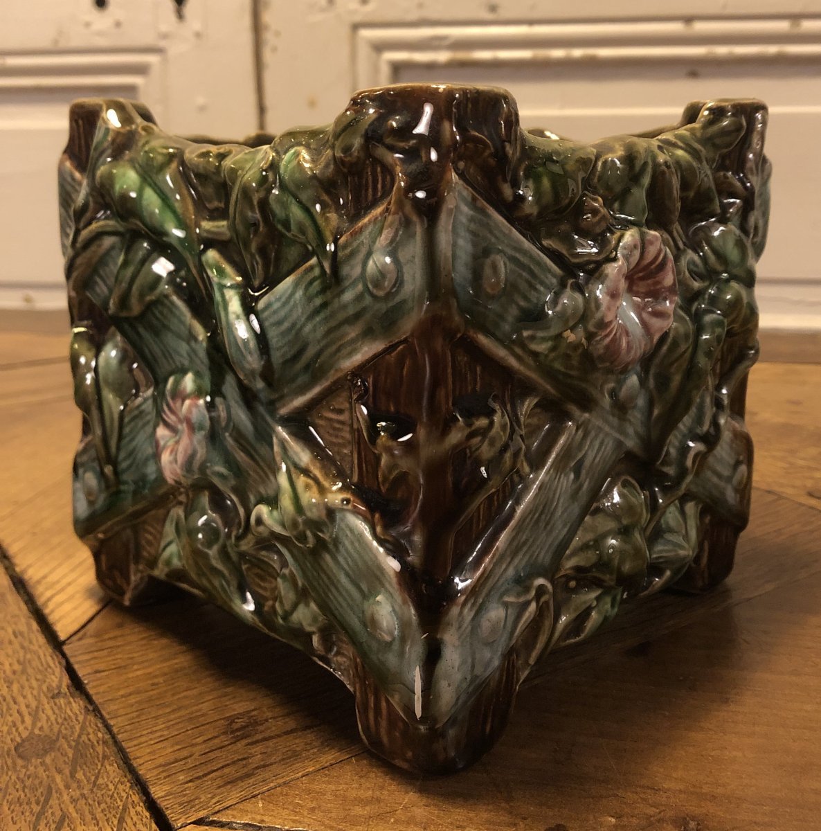Set Of 3 Barbotine Planters, Circa 1900-photo-4