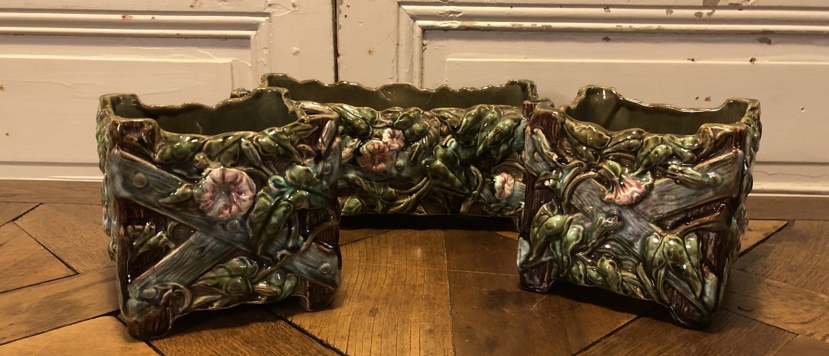 Set Of 3 Barbotine Planters, Circa 1900