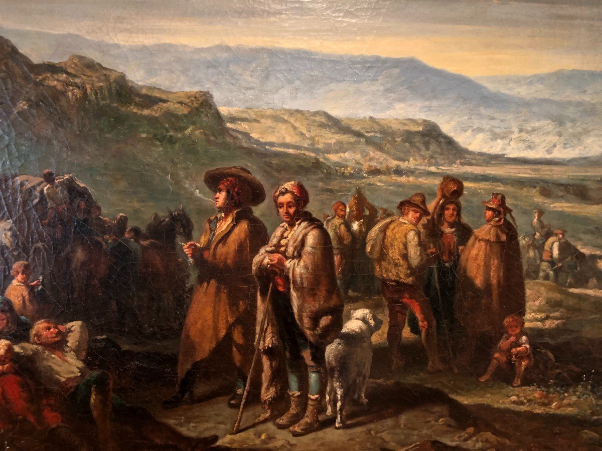 Huile Sur Toile "transhumance dans les Pyrénées " XIX° Siècle-photo-2