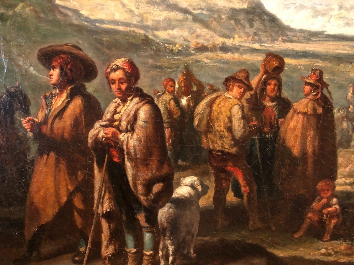 Huile Sur Toile "transhumance dans les Pyrénées " XIX° Siècle-photo-3