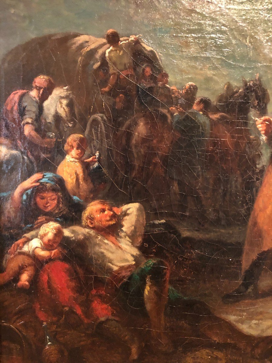 Huile Sur Toile "transhumance dans les Pyrénées " XIX° Siècle-photo-4