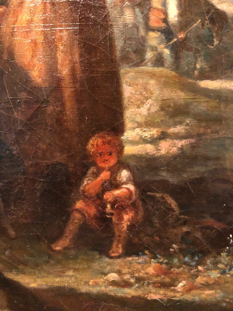 Huile Sur Toile "transhumance dans les Pyrénées " XIX° Siècle-photo-2