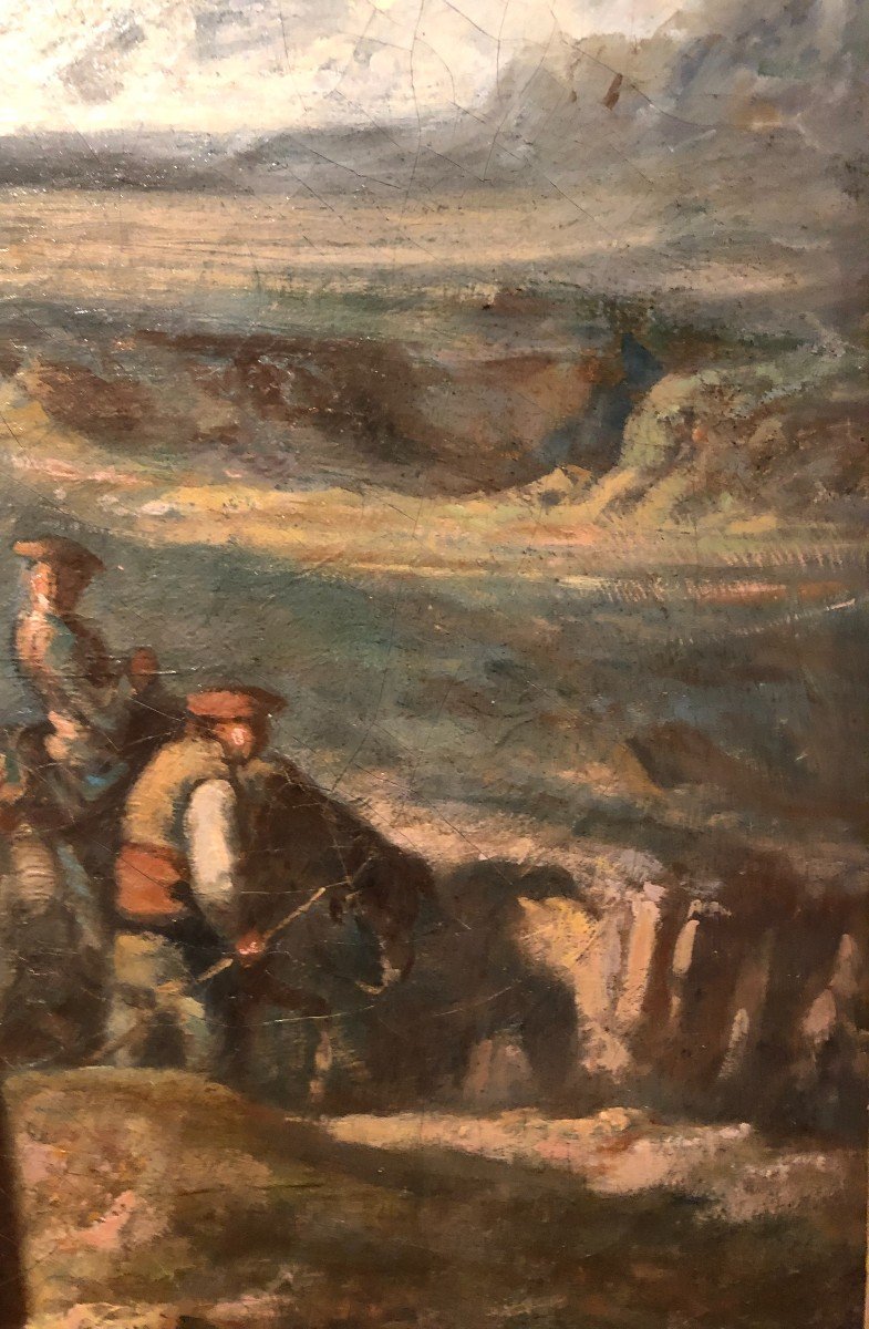 Huile Sur Toile "transhumance dans les Pyrénées " XIX° Siècle-photo-3