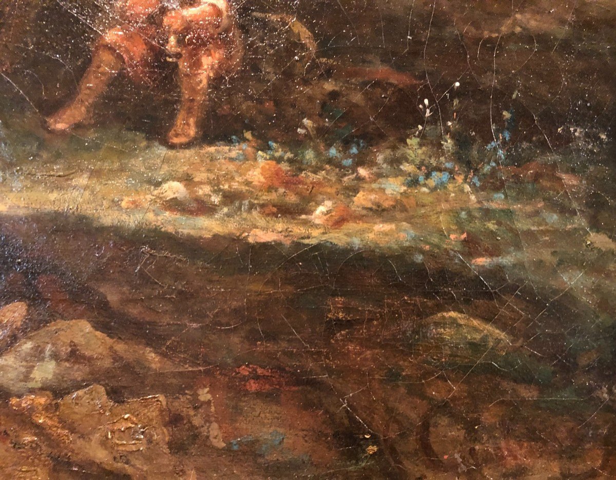 Huile Sur Toile "transhumance dans les Pyrénées " XIX° Siècle-photo-7