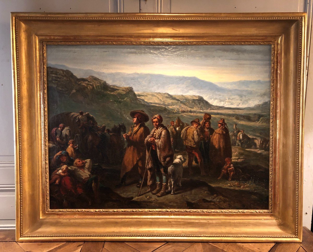 Huile Sur Toile "transhumance dans les Pyrénées " XIX° Siècle