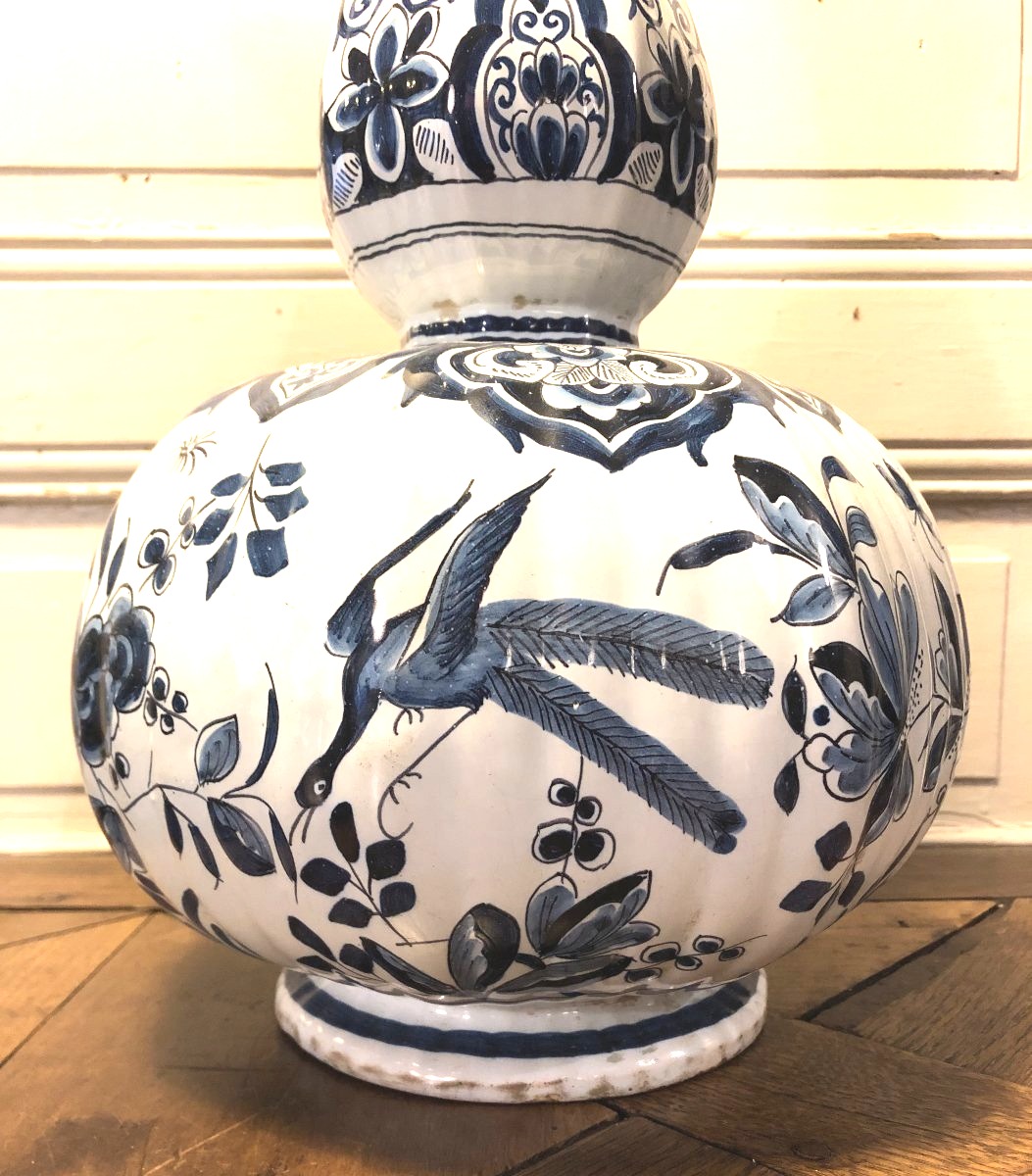 Paire de grands vases bouteille Delft blanc bleu-photo-1
