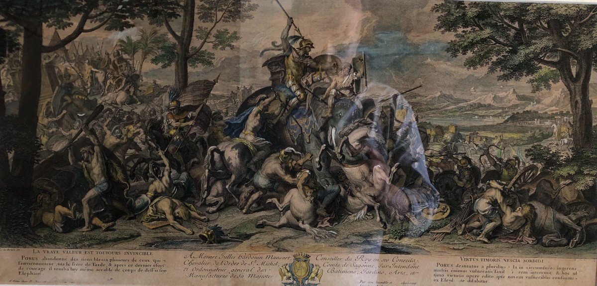D'Aprés Lebrun Pour Le Cabinet De Louis XIV "Alexandre Et Porus" Paire De Gravures Par Audran-photo-3