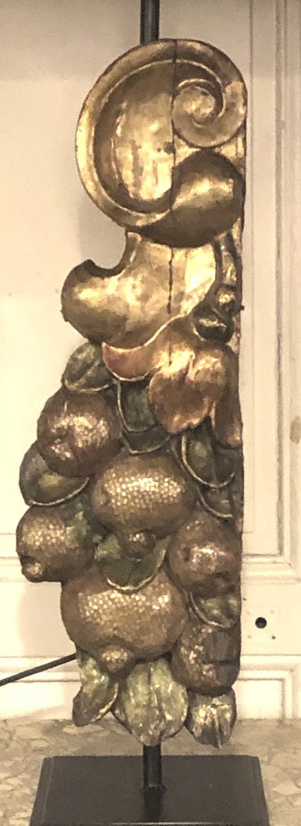 Pair Of Large Fruit-shaped Lamps Made Of Polychrome And Gilded Wood, 18th Century-photo-3