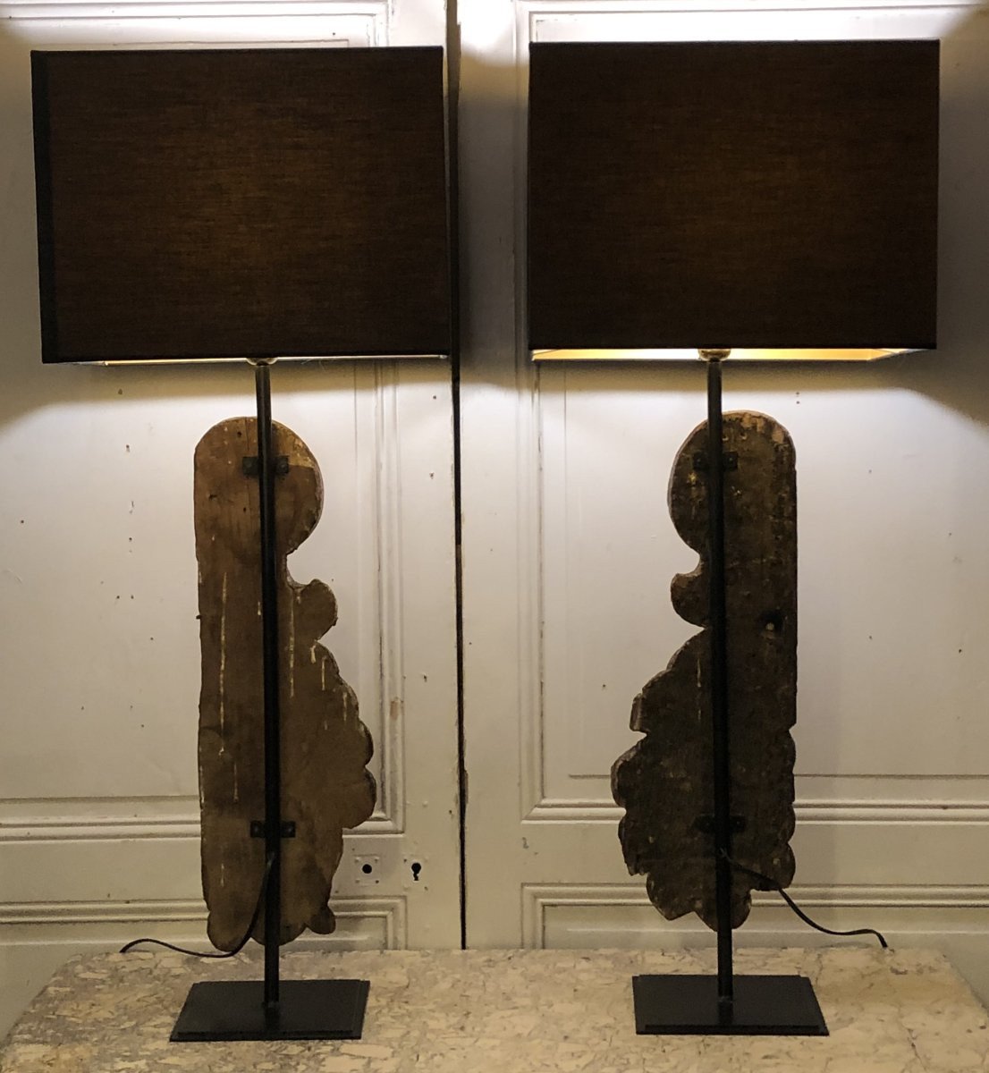 Pair Of Large Fruit-shaped Lamps Made Of Polychrome And Gilded Wood, 18th Century-photo-5