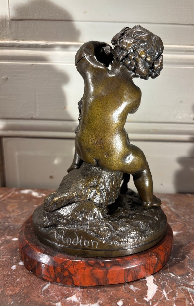"L'enfance de Bacchus" d'aprés Clodion bronze XIX° siècle -photo-1
