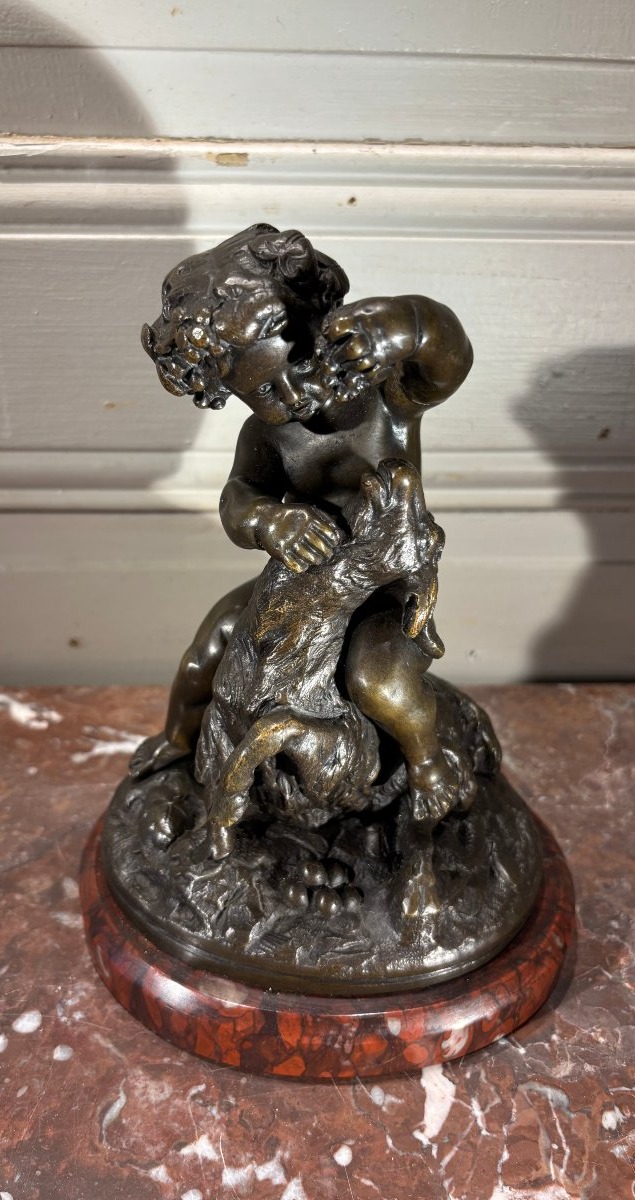 "L'enfance de Bacchus" d'aprés Clodion bronze XIX° siècle -photo-3