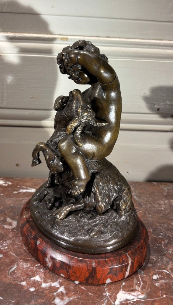 "L'enfance de Bacchus" d'aprés Clodion bronze XIX° siècle -photo-4