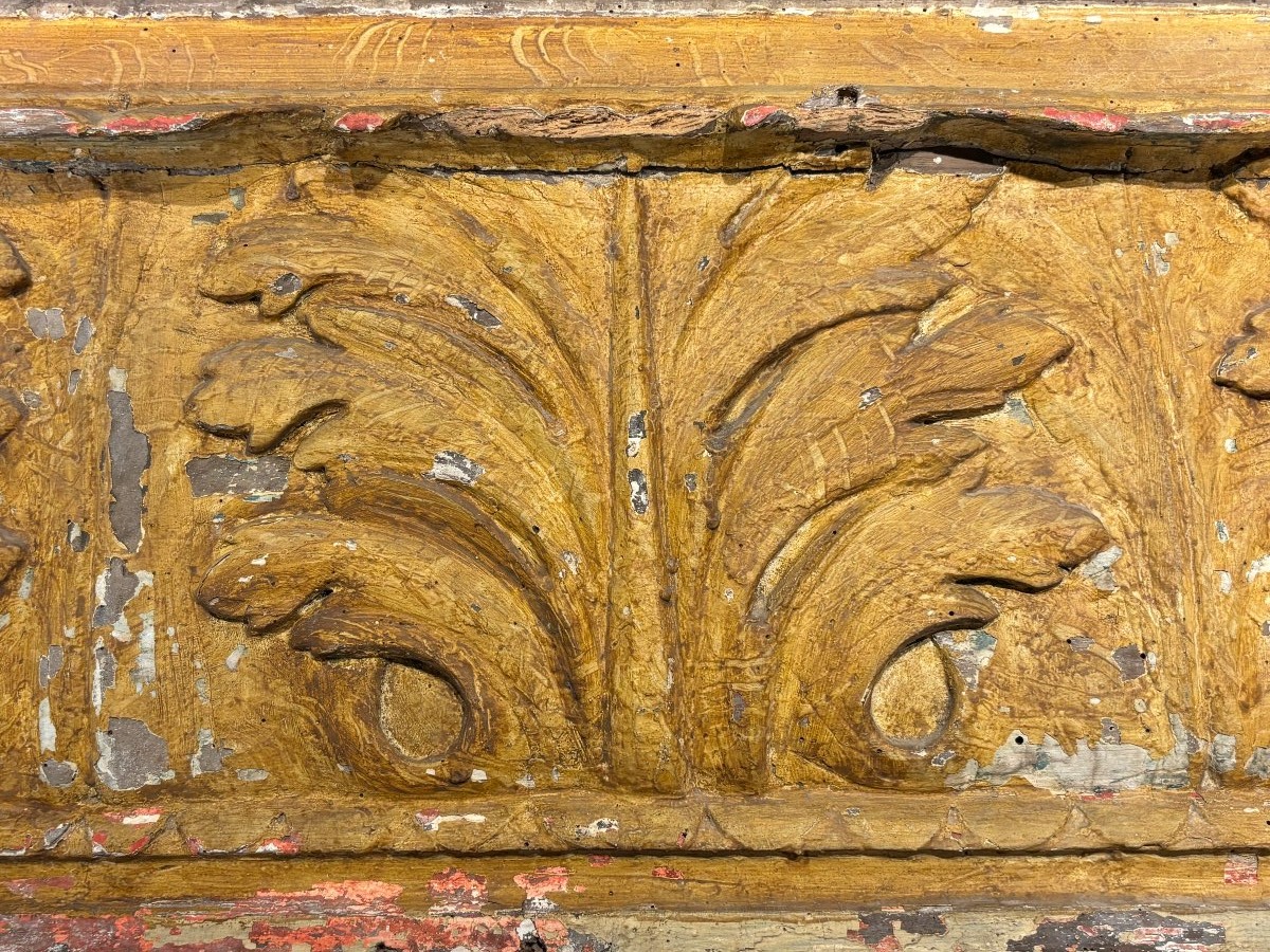 Grand panneau de boiserie en bois sculpté et peint à motif de feuilles XVIIIe siècle L 152 cm-photo-2