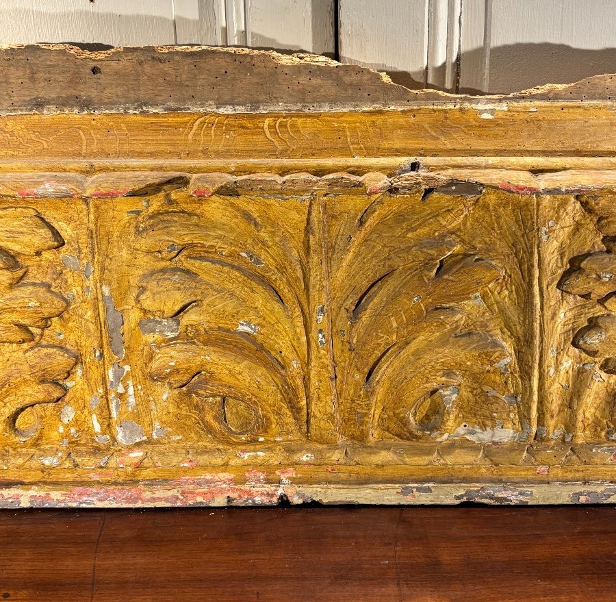 Grand panneau de boiserie en bois sculpté et peint à motif de feuilles XVIIIe siècle L 152 cm-photo-3